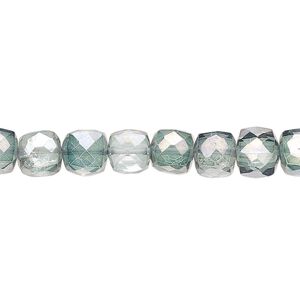 Quartz crystal 1pkg1, hand-cut faceted cube bead 7 inch 6x5mm-8x8mm