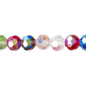 Bead 1pk 32 facets opaque to transparent AB mixed colors, Celestial Crystal&reg; 8mm round 15.5-16 inch