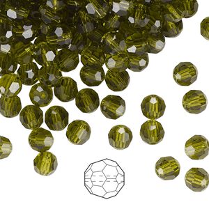 Bead 576pk olivine, Preciosa Czech crystal 5mm round