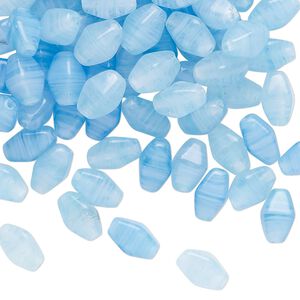 Bead, Czech pressed glass, translucent sky blue, 8x5mm double cone with swirl pattern. Sold per 1-ounce pkg, approximately 110 beads.