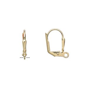 Ear wire leverback 1pkg100 gold-plated, 16mm / 7x2mm plain shield / open loop, brass 50 pair