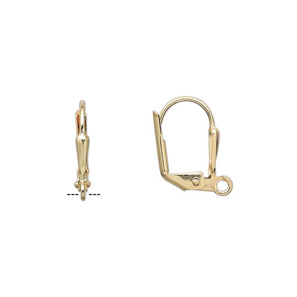 Ear wire leverback 1pkg100 gold-plated, 16mm / 7x2mm plain shield / open loop, brass 50 pair image number 0