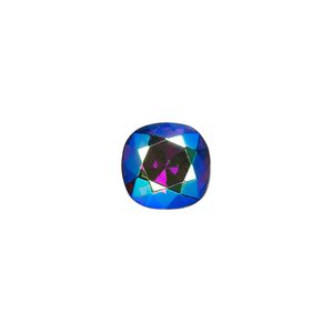 Embellishment, crystal rhinestone with third-party coating, amethyst purple AB, foil back, 12mm faceted square fancy stone (10024). Sold individually.