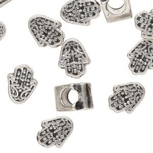 Bead 1pkg20 silver-finished "pewter", 12x7mm Fatima hand, antique