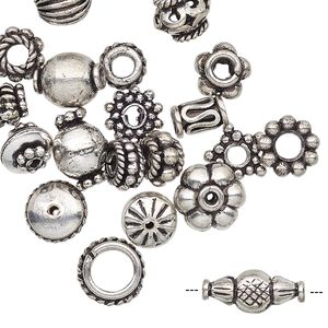 Bead mix 1pkg20 silver-plated, 4x1mm-11x5mm mixed shape, copper antique