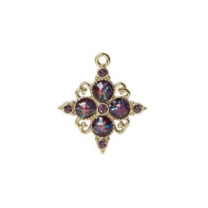 Drop, cubic zirconia / acrylic / gold-finished "pewter" (zinc-based alloy), purple and dark purple opalescent, 19mm single-sided diamond. Sold individually.