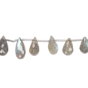 Labradorite 1pkg1, hand-cut top-drilled faceted briolette bead natural 4 inch graduated 6x4mm-10x7mm