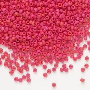 Seed bead, Miyuki 1pkg250g, glass, #11 rocaille, opaque matte luster red (RR-2076)