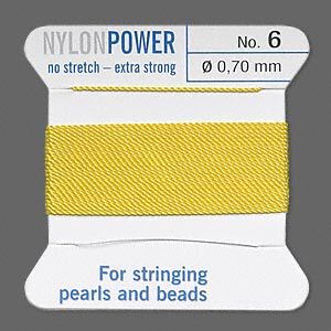 Thread, Griffin, nylon, yellow, size #6. Sold per 2-meter card (approximately 78 inches).