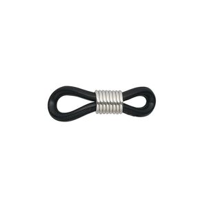 Eyeglass holder, rubber and silver-finished brass, black, 20x5mm-26x5mm with adjustable coil. Sold per pkg of 10.