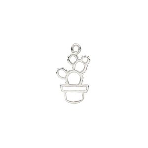 Charm Amoracast&reg; 1pkg1 sterling silver, 12.5x8.5mm 2-sided cutout potted prickly pear