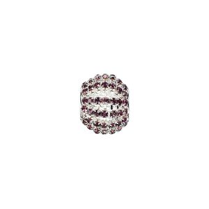 Bead 1pkg1 silver-finished, 25x20mm barrel / 3mm chatons, brass / purple rhinestone