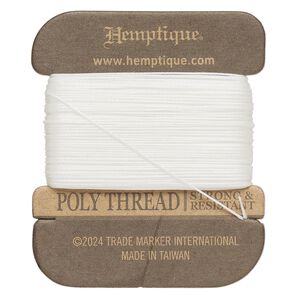 Thread, Hemptique&reg;, polyester, pkg/32 yards, white, 0.45mm 3-ply round.