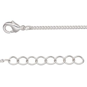 Chain 1pkg4 silver-plated curb, 1.5mm / lobster claw clasp, brass 16 inch