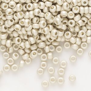 Seed bead, Preciosa Ornela Czech glass, pkg/500g, #8 rocaille, opaque matte metallic terra dyed silver clear, (18503).