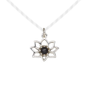 Drop 1pkg1, antiqued sterling silver and black onyx, 14.5x12mm open lotus