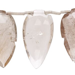 Golden rutilated quartz / red hair quartz 1pkg11, hand-cut top-drilled faceted puffed arrowhead bead natural 28x16mm-35x19mm