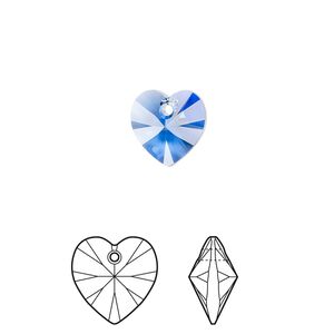 Drop 288pk sapphire, Swarovski&reg; 10mm pendant heart 6228
