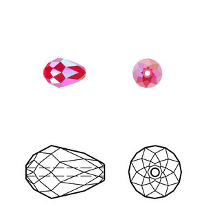 Bead 4pk light Siam shimmer 2X, Crystal Passions&reg; 9x6mm teardrop 5500