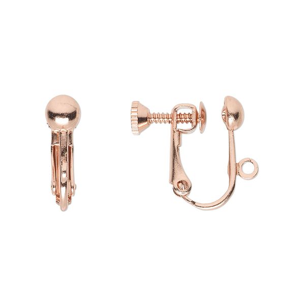Earring clip-on 1pkg10 copper-plated, 15mm hinged screwback / 5mm half-ball / open loop, brass 5 pair image number 0