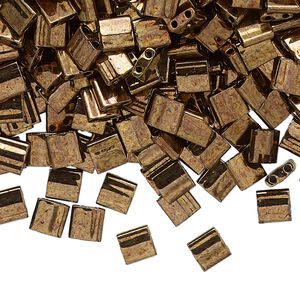 Seed bead, TILA&reg;, glass, pkg/10g, 5mm full tila square, opaque luster antique bronze, (TL-457B).