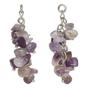 Amethyst / carbon steel 1pkg2, silver-finished cluster 5mm jump ring natural 48x14mm
