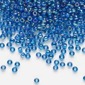 Seed bead, Miyuki, glass, pkg/50g, #8 rocaille, translucent rainbow Capri blue (RR-291).