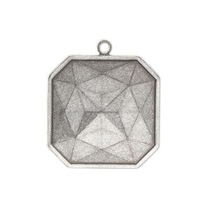 Drop, Almost Instant Jewelry&reg;, antique silver-plated brass, 25mm square with 23mm square setting. Sold per pkg of 2.