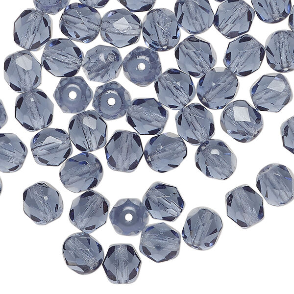 Bead, Czech fire-polished glass 1pkg60, translucent Montana blue, 6mm faceted round. image number 0