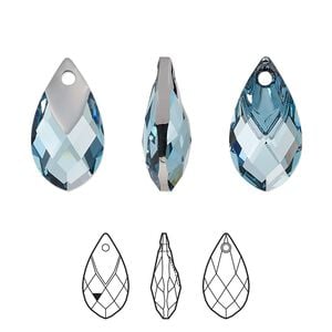 Drop 1pk aquamarine light chrome, Crystal Passions&reg; 18x10mm pendant metallic cap pear 6565