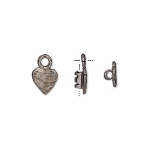 Crimp end 1pkg2 gunmetal-plated, 8x7.5mm textured heart / loop / 2mm inside diameter, brass