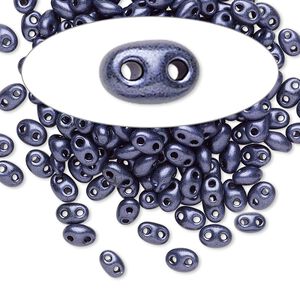 Seed bead, Preciosa Twin&trade; Czech glass, pkg/50g, 5x2.5mm oval, opaque eggplant terra pearl black, (28928).