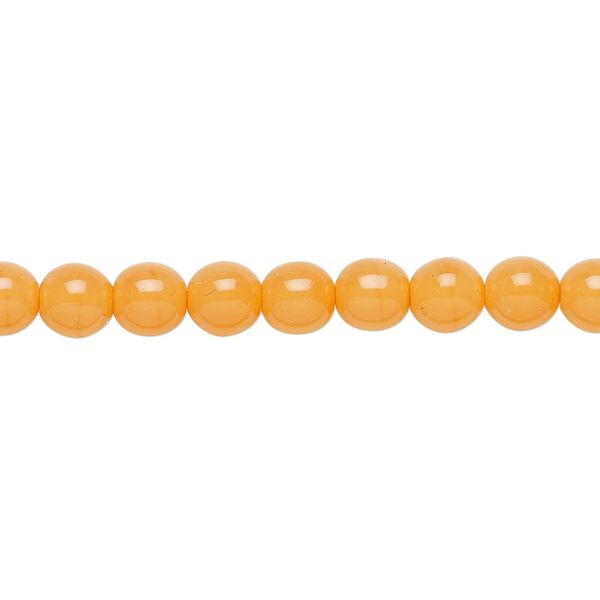 Bead, Czech dipped d&eacute;cor glass druk, tangerine, 6mm round. Sold per 15-1/2" to 16" strand. image number 0
