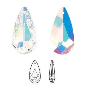 Drop 1pk crystal AB, Crystal Passions&reg; 24x12mm pendant teardrop 6100