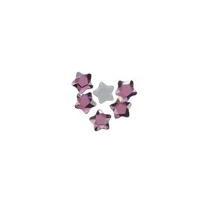 Flat back 6pk amethyst foil back, Crystal Passions&reg; hotfix rhinestone 4mm star flower 3754