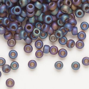 Seed bead, Miyuki, glass, pkg/25g, #6 rocaille, translucent matte rainbow root beer (RR-135FR).