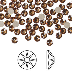 Flat back 1pkg144 light smoked topaz foil back, Crystal Passions&reg; Regenerated 3.8-4mm rose round SS16 2088
