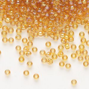 Seed bead, Preciosa Ornela Czech glass, pkg/50g, #8 rocaille, translucent rainbow topaz, (11050).
