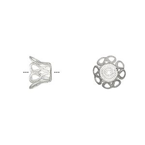 Bead cap, silver-plated brass, 9x6mm basket, fits 9-11mm bead. Sold per pkg of 100.