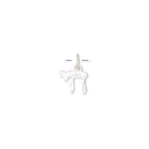Drop, sterling silver, 8x7mm Hebrew letter for "life". Sold per pkg of 8.