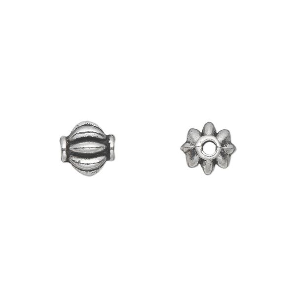 Bead 1pkg50 silver-plated "pewter", 8mm corrugated round, antique image number 0