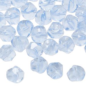 Bead, pressed glass, translucent blue, 9mm pinched round. Sold per 2-ounce pkg, approximately 80 beads.