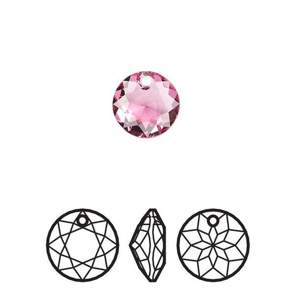 Drop 48pk rose, Swarovski&reg; 10mm pendant classic cut 6430 image number 0