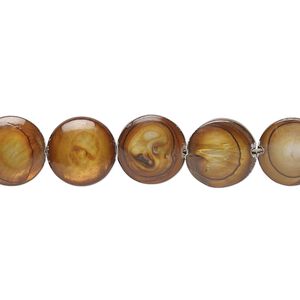 Mother-of-pearl shell 1pkg1, flat round bead 15 inch gold 10mm