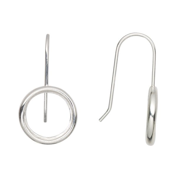 Ear wire fishhook 1pkg2 Almost Instant Jewelry&reg; sterling silver, 27mm / 12mm rivoli glue-in open back setting, 20 gauge 1 pair image number 0