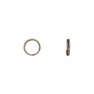 Split ring 1pkg100 copper-finished, 8mm round, 6.6mm inside diameter / steel / antique