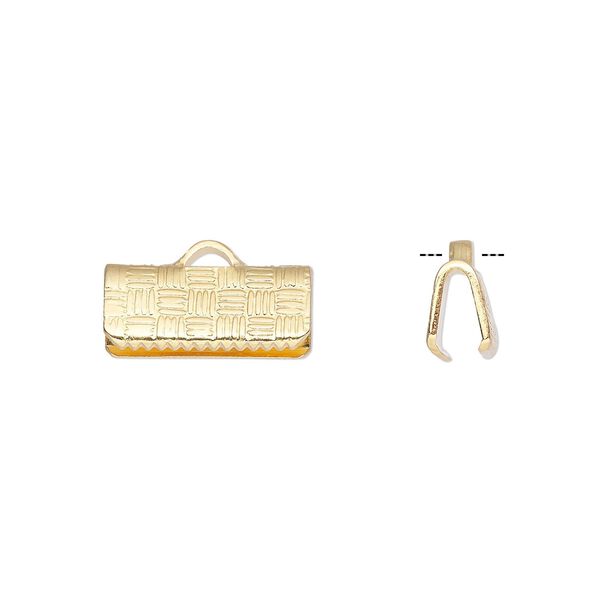 Ribbon crimp end 1pkg100 gold-plated, 13x6mm textured rectangle, brass image number 0