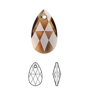 Drop 1pkg96 smoked topaz, Swarovski&reg; ReCreated&trade;, 22mm pendant faceted pear 6106