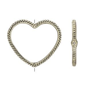 Bead frame 1pkg2 gold-finished "pewter", 28x24mm open heart / rope edge / fits up to 16mm bead, antique