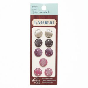 Brad, Laliberi&trade;, steel / satin / acrylic, assorted colors, 16mm round. Sold per pkg of 9.